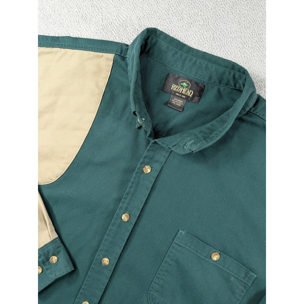 REDHEAD Mens Long Sleeve Button Down Shirt Green Tan XX Large Shooting Hunting